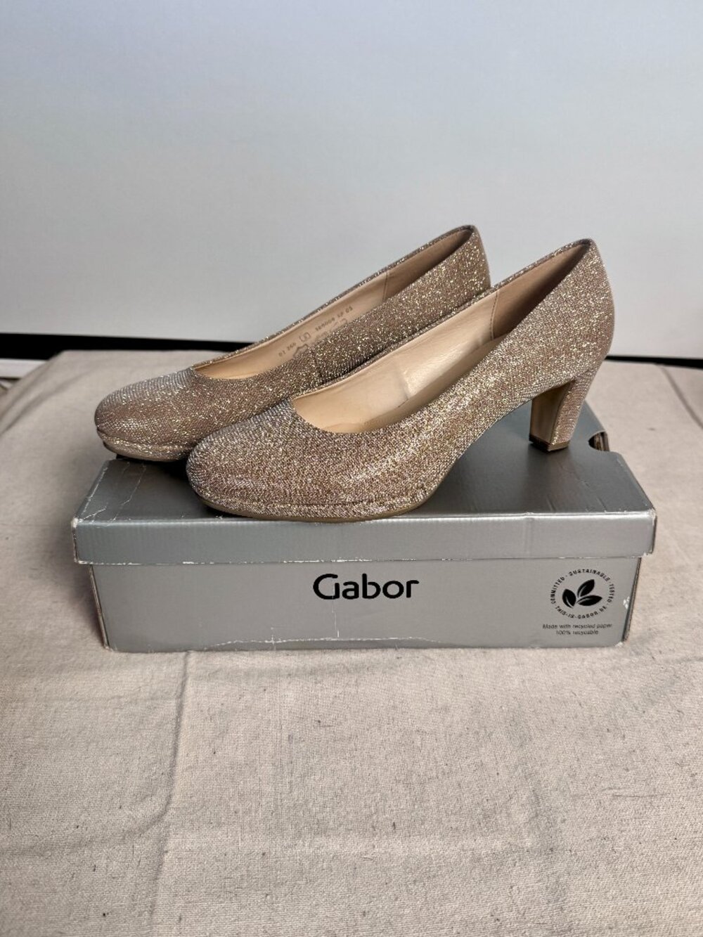 UK5 US 7.5 Gabor Figaro Metallic Heels 01-260-64 Rosato Gold Sparkle Court Shoes